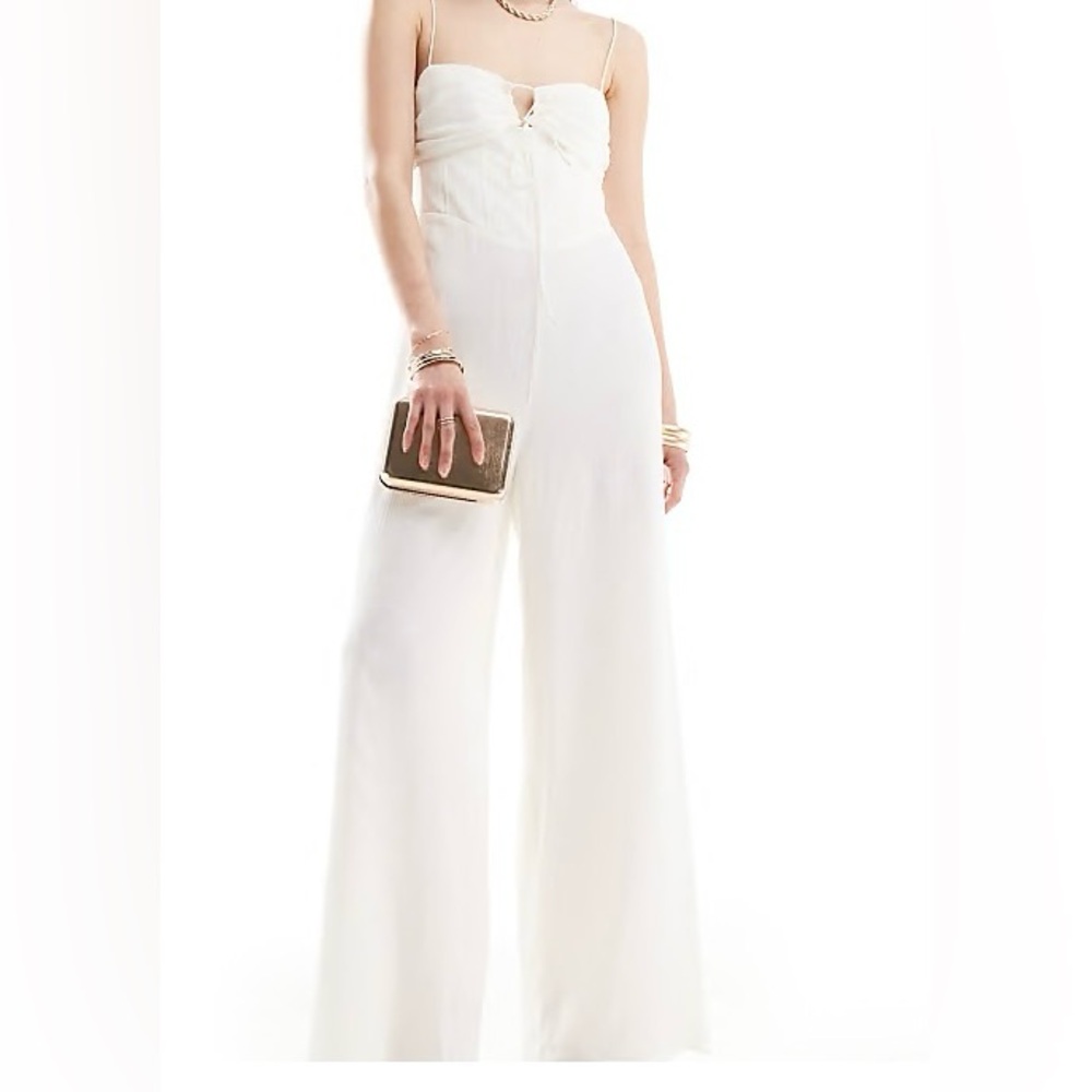 ASOS White Strapless Wide-Leg Jumpsuit with Thin Straps